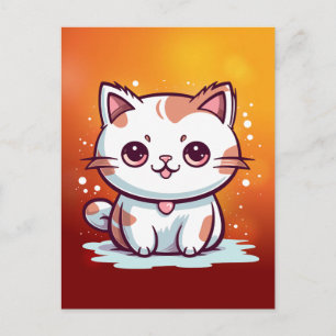 Carte Postale Chat Mignon Clipart de Style Kawaii
