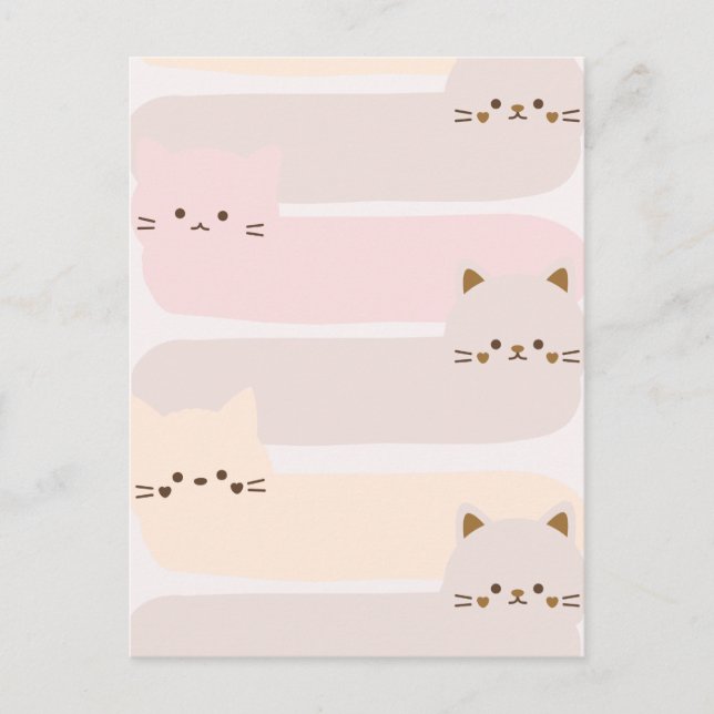 Carte Postale Chat mignon couleur pastel rose jaune brun design (Devant)