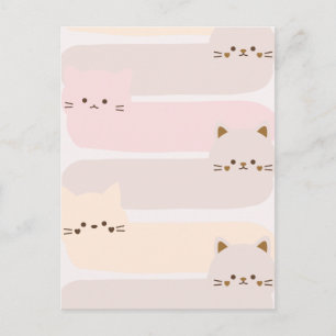 Carte Postale Chat mignon design couleur pastel rose jaune marro