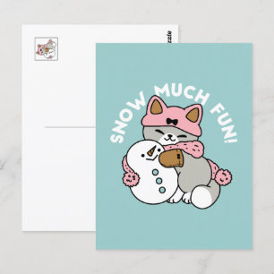 Carte Postale Chat mignon en Engin à neige avec Art Snowman