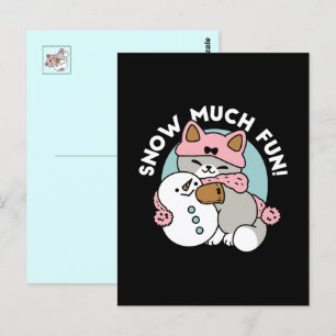 Carte Postale Chat mignon en Engin à neige avec Art Snowman