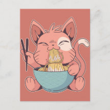 Chat mignon mangeant du Ramen