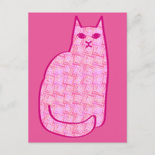Carte Postale Chat moderne du milieu du siècle, Fuchsia et rose