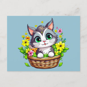 Carte Postale Chat mou de Pâques en Fleurs