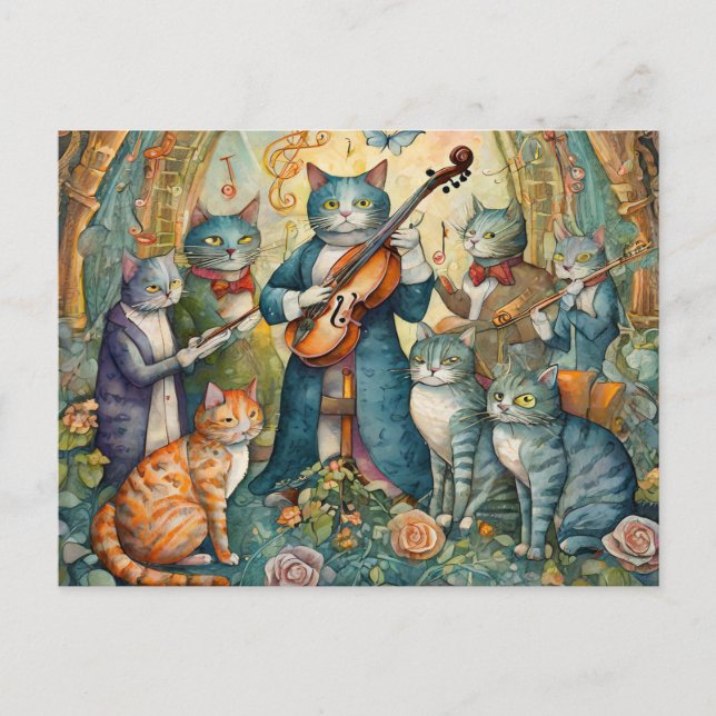 Carte Postale Chat musicien (Devant)