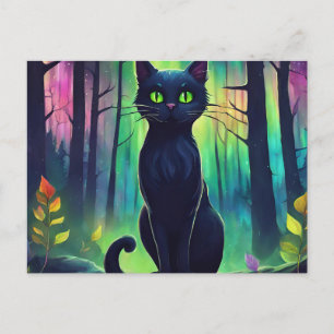 Carte Postale Chat mystique des aurores boréales