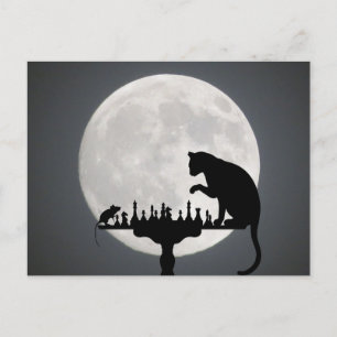 Carte Postale Chat N Souris Jouer aux échecs Pleine lune