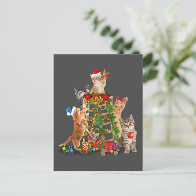 Carte Postale Chat Noël Arbre Vilaire Noël Chat Maman Chat Papa (Debout devant)