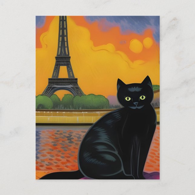 Carte Postale Chat noir à Paris (Devant)