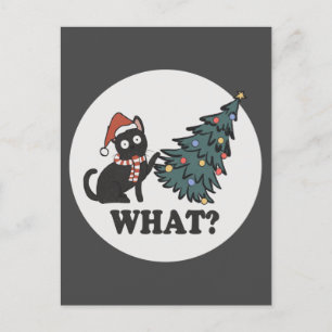 Carte Postale Chat Noir Arbre de Noël Santa Chapeau Amusant Quel