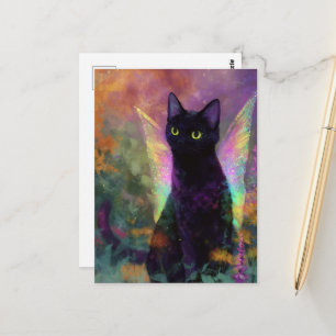 Carte Postale Chat Noir Avec Ailes de Fée