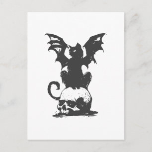 Carte Postale chat noir avec ailes monstre - Choisissez la coule