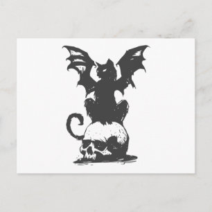 Carte Postale chat noir avec ailes monstre - Choisissez la coule