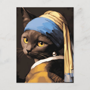 Carte Postale Chat noir avec oreille perle