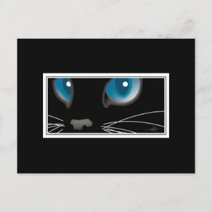 Carte Postale Chat noir avec yeux bleus