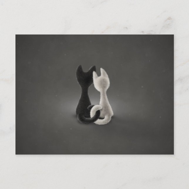 Carte Postale Chat noir blanc (couleur 2) (Devant)