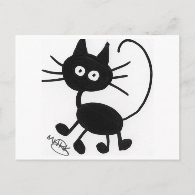 Carte Postale Chat noir caricature (Devant)