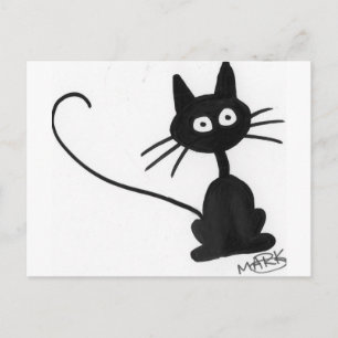 Carte Postale Chat noir caricature