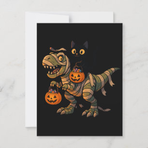 Carte Postale Chat noir chevauchant un T-Rex momie – Dino Hallow