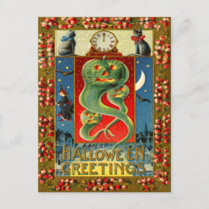Carte Postale Chat noir Citrouille pour fantôme de la Lanterne J