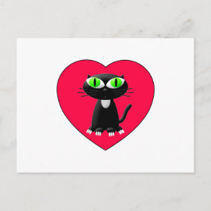 Carte Postale Chat noir dans le coeur rouge