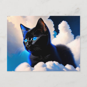 Carte Postale chat noir dans les nuages