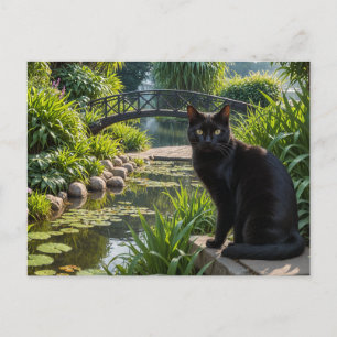 Carte Postale Chat noir dans un jardin