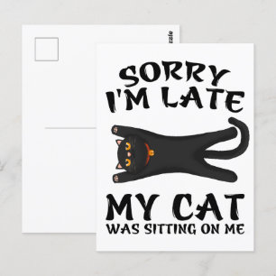 Carte Postale Chat noir Désolé, je suis en retard Mon chat était