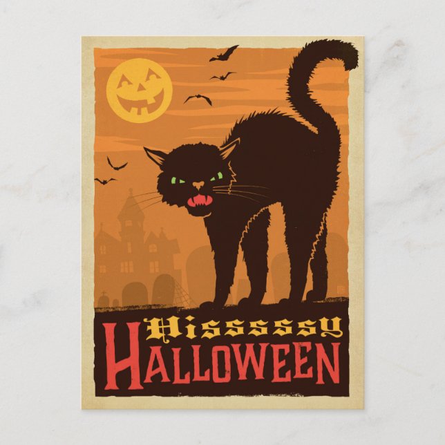 Carte Postale Chat noir d'Halloween (Devant)