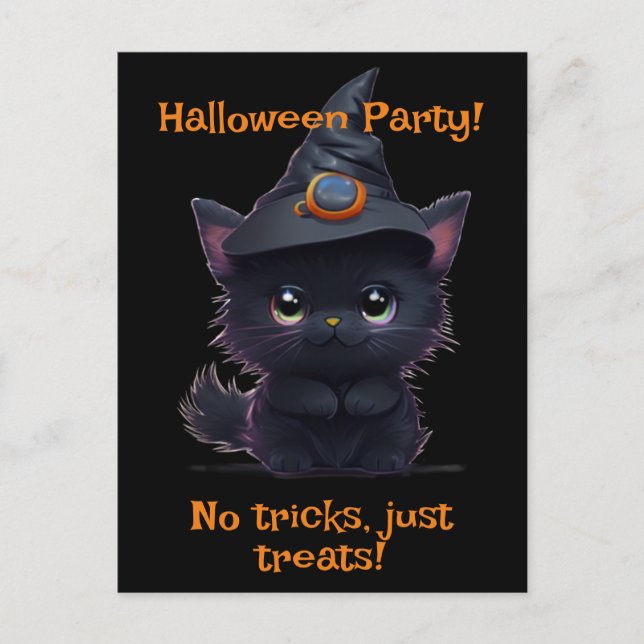 Carte Postale Chat noir d'Halloween blanc mignon (Devant)