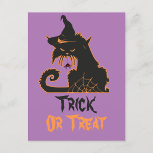 Carte Postale Chat noir d'Halloween Sorcière Araignées Sombres