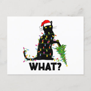 Carte Postale Chat Noir Drôle Poussant Arbre De Noël Sur Chat Ch