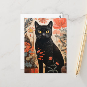 Carte Postale Chat noir en Plante