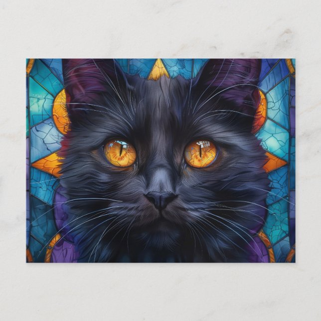 Carte Postale Chat noir en verre de lunette (Devant)