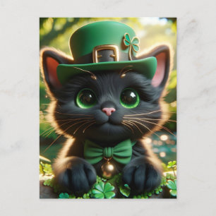 Carte Postale Chat noir en vert St. Patrick's Day Attire