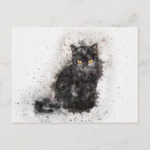 Carte Postale Chat noir et blanc à l'aquarelle