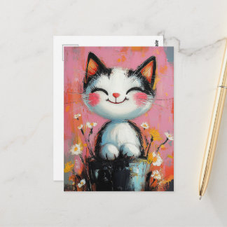 Carte Postale Chat noir et blanc adorable