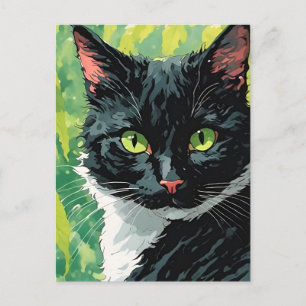 Carte Postale Chat noir et blanc adorable