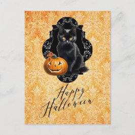 Carte Postale Chat noir et Citrouille d'Halloween doux
