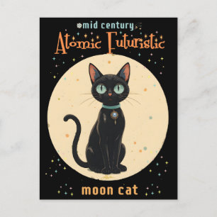Carte Postale Chat noir futuriste atomique avec lune et texte