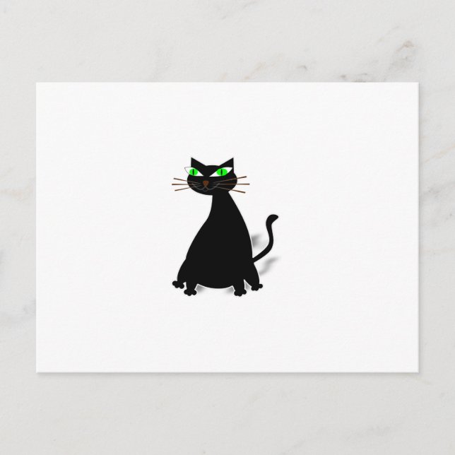 Carte Postale Chat Noir Gras Aux Yeux Verts (Devant)