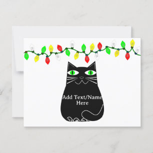 Carte Postale Chat noir gras avec yeux verts Texte personnalisé 