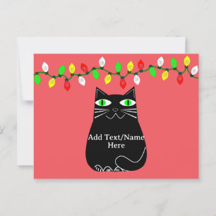 Carte Postale Chat noir gras avec yeux verts Texte personnalisé 