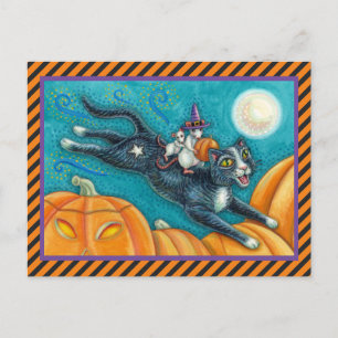 CARTE POSTALE CHAT NOIR HALLOWEEN CHAT BLANC BLANC