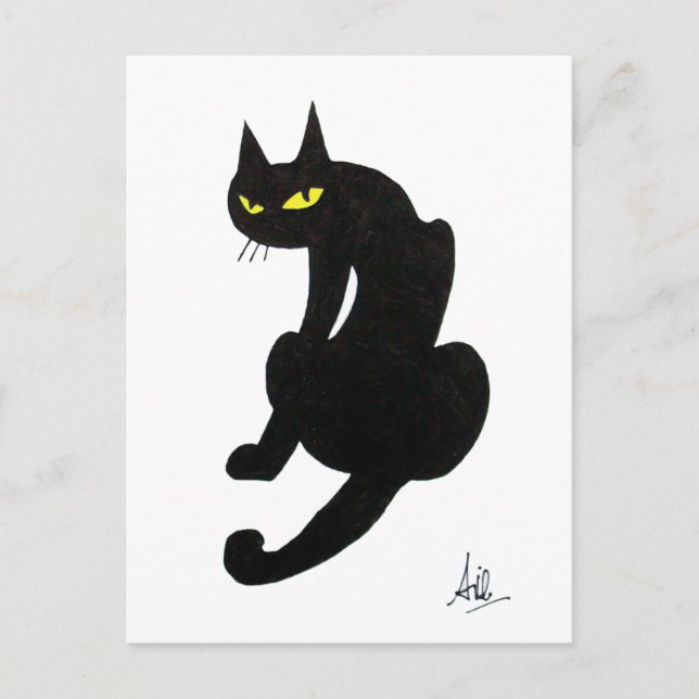 CARTE POSTALE CHAT NOIR HALLOWEEN PARTY (Devant)