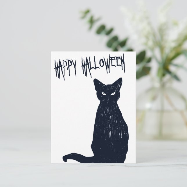 Carte postale Chat noir Halloween Silhouette (Debout devant)
