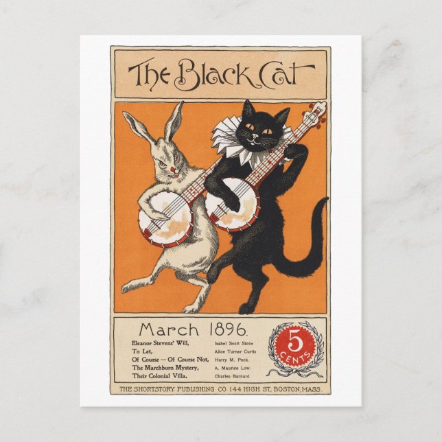 Carte Postale Chat noir jouant Banjo, artiste inconnu (Devant)