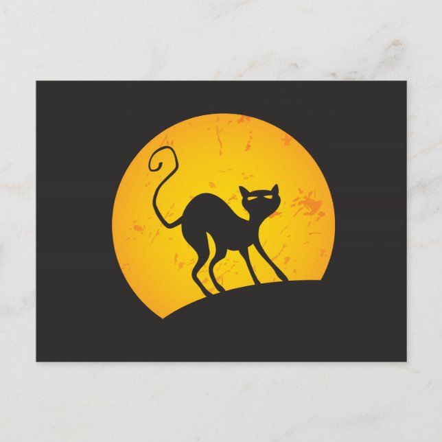 Carte Postale Chat noir - lune jaune (Devant)