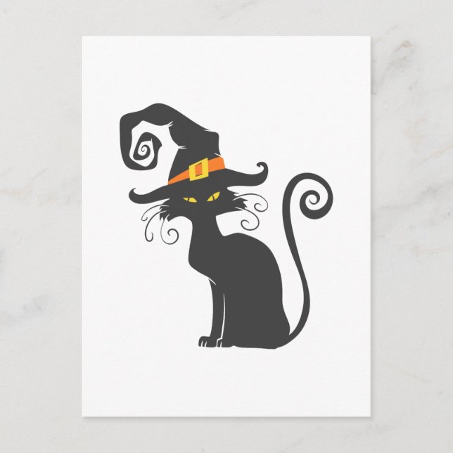 Carte Postale Chat noir mignon dans un casquette sorcier - Chois (Devant)