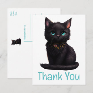 Carte Postale Chat noir mignon Kitty Kitty Merci